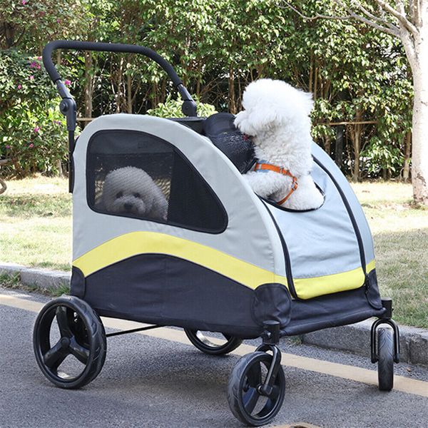 Wisfor Double Seat Pet Stroller Divider Travel Trolley Pushchair for 2 Dogs Cats