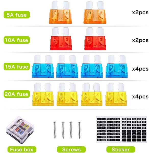 12 Volt Fuse Block, Waterproof 6 Way Fuse Box with 6 Ground Negative Busbar for Automotive[100 Amp Max] [LED Indicator]for Car Golf Cart Boat Marine RV DC 12-24V