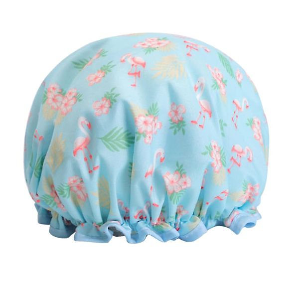 Women Satin Hair Bonnet Shower Cap Elastic Band Waterproof Bath Caps Reusable Bath Cap Waterproof Shower Cap (Blue Flamingo)