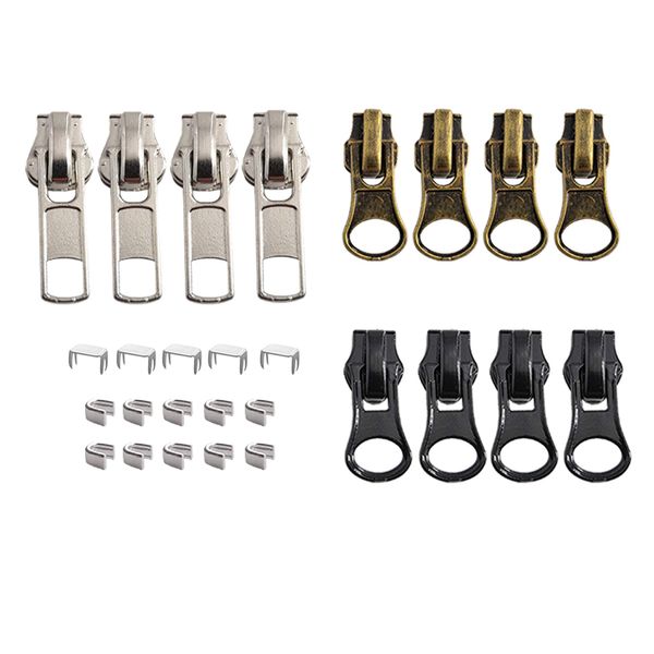 Meikeer 12 Pieces #5 Zipper Slider Repair Kits Black Bronze and Silver Zipper Sliders Zipper Pull Replacement for Metal Plastic and Nylon Coil Jacket Zippers