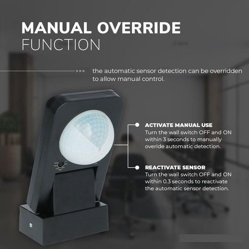 UKEW Outdoor Black IP65 360° Degree Dual Mount Wall or Ceiling PIR Motion Sensor Switch With Manual Override