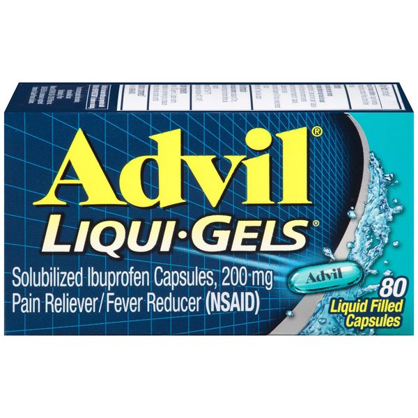 Advil Liqui-Gels Pain Reliever and Fever Reducer, Pain Medicine for Adults with Ibuprofen 200mg for Headache, Backache, Menstrual Pain and Joint Pain Relief - 80 Liquid Filled Capsules