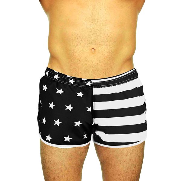 UZZI Men's Side Split Running Shorts 1830AF, Flag Black/White, X-Small