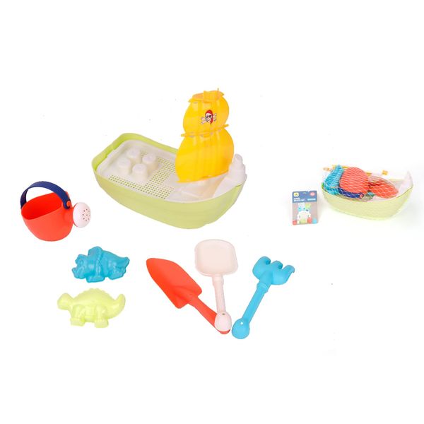 Beach Toys Set for Kids, Beach Sand Toy. Set 7 pcs Including, Pirate Ship, Watering can, Beach Molds, Beach Tools, Ideal for Toddlers + 3 Years Old.