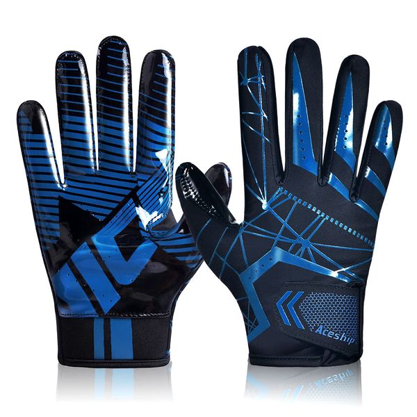 ACESHIP Football Gloves Adult Football Receiver Gloves,Enhanced Performance Football Gloves and High Grip Football Gloves for Adult and Kids (M-L Youth, Blue)