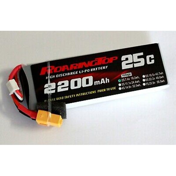RoaringTop LiPo Battery Pack 25C 2200mAh 2S 7.4V with XT60 Plug
