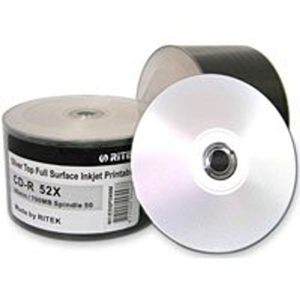 Ritek Silver FULL Face Printable 52x CD-R 50 Pack cdr