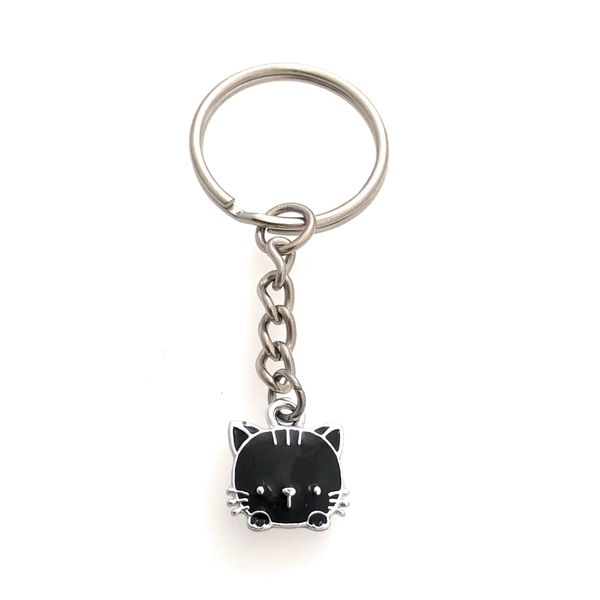 FizzyButton Gifts Black Cat Keyring Key Ring with Enamel Charm and Silver Tone Keychain