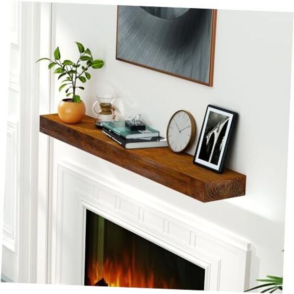 Fireplace Mantel,48" Wood Floating Fireplace 48"W x 8"Dx 3"H Wood Brown