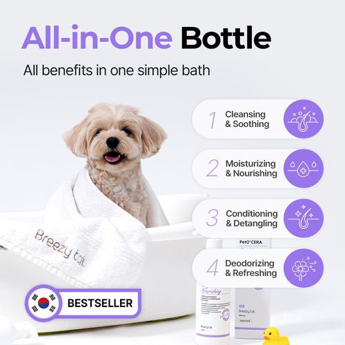 PetO’CERA Nourishing 2-in-1 Dog Shampoo and Conditioner for Allergic, Itchy, Dry, Sensitive Skin, Deordorizing Detangler for Poodle & Doodle, Puppy Safe, Tearless, Sulfate-Free, 16.9 fl oz/500ml