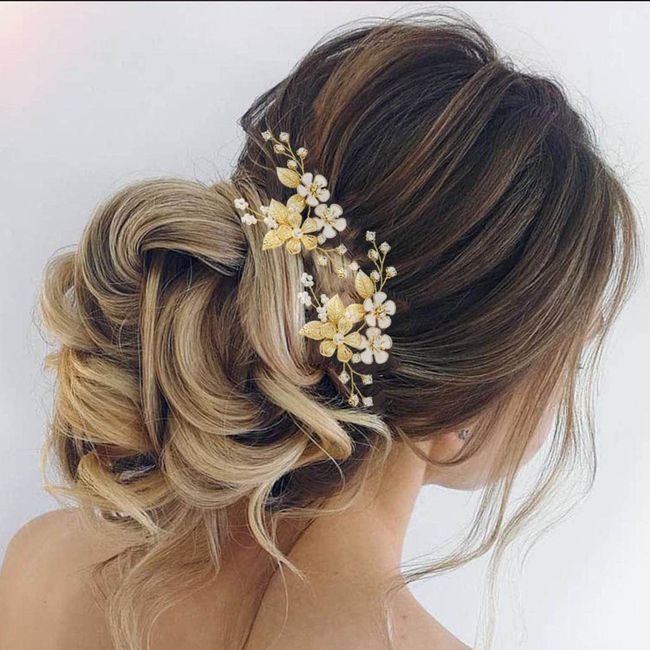 2pcs Leaf & Faux Pearl Decor Wedding Hair Pin (Style : Gold_One-size)