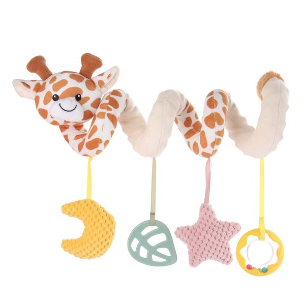 Apricot Lamb Baby Spiral Car Seat & Stroller Activity Toy, Features Plush Giraffe Character Hanging Rattles Toys, Gentle Rattle Sound & Soft Teether, 8-26 Inches