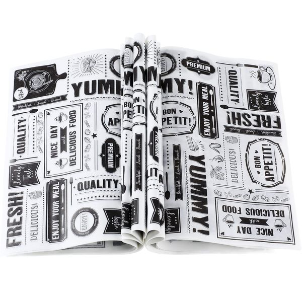 Newsprint Wax Paper Sheets Newspaper Theme Food Wrap Paper Grease Resistant Tray Liners Waterproof Wrapping Tissue Food Picnic Paper for Home Kitchen Baking Hamburger（White Background, 500 Pieces）