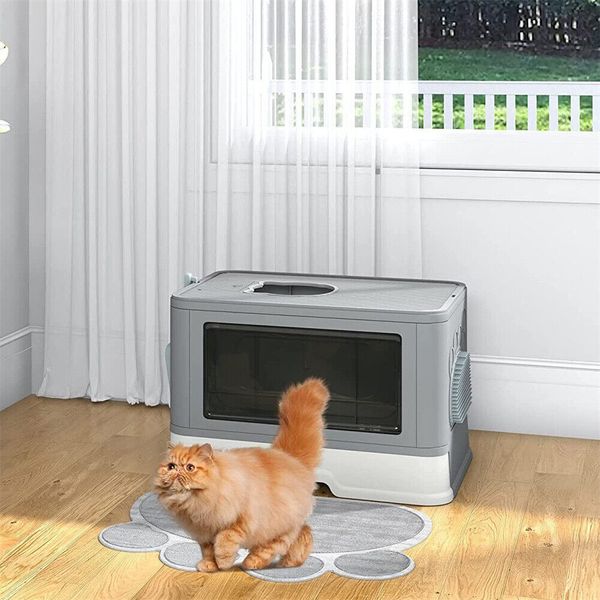 Large Foldable Cat Litter Box Set with Lid All-in-one Odor Control & Easy Clean