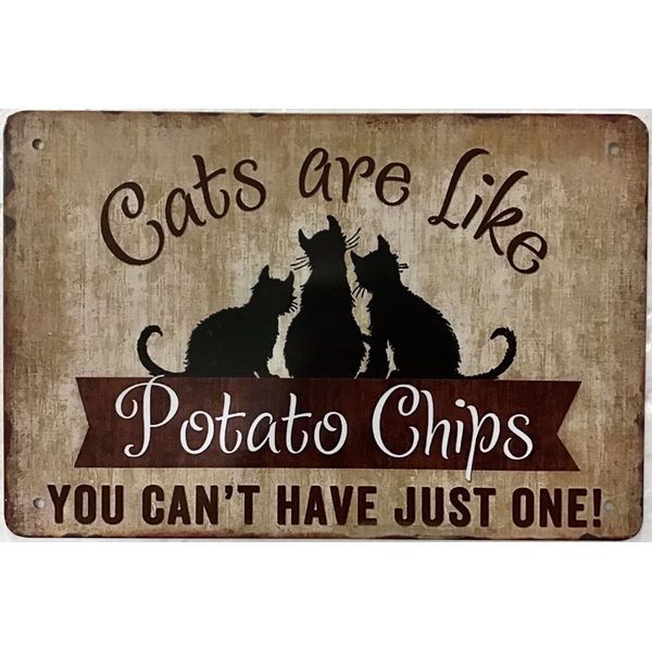 TIN SIGN 8x12 Cats pets funny potato chips home house kittens pet shop wall door