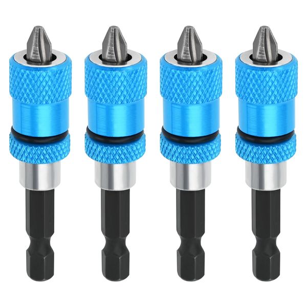 Bekecidi 4 PCS Strong Magnetic Bit Holder, 1/4 Hex Shank Drywall Screwdriver Extension, Quick Change Screw Depth Adjustment Drywall Tools, Bit Holder for Impact Driver (Blue)