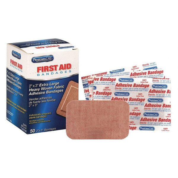 First Aid Only 1-750 Heavy Woven Fabric Adhesive Bandages, 2" x 3" Extra Large, 50 Count