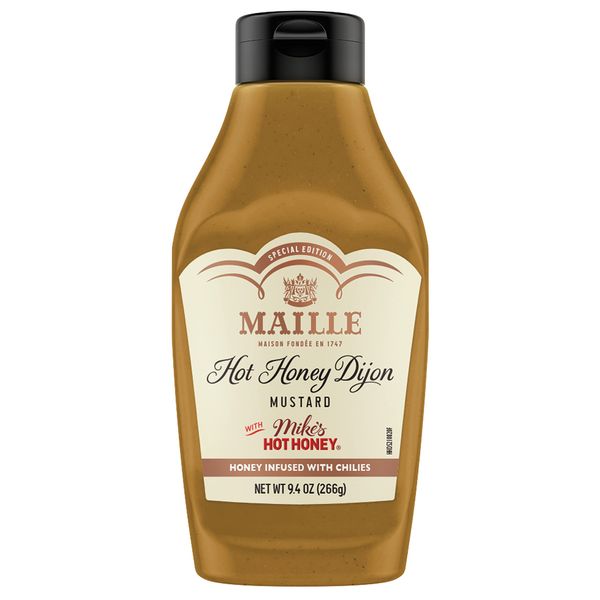 Maille x Mike's Hot Honey Special Edition Savory-Sweet Condiment with a Spicy Kick Hot Honey Dijon Mustard Gluten-Free, Shelf-Stable 9.4oz