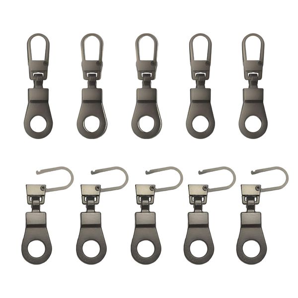 FINEASY 10 Pcs Zipper Pulls Zip Repair Kit, Zip Puller Replacement, Zipper Sliders, Metal Zipper Pull Tab, Zipper Pulls Fixer for Backpacks Jacket Luggage Suitcases Coat (Gunmetal Black)