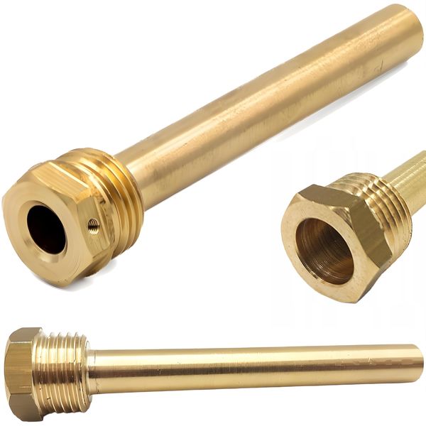 Messing-Gewindefitting Tauchhülse für Temperatursensor 1/2" 9 mm Innen Messing 200 mm