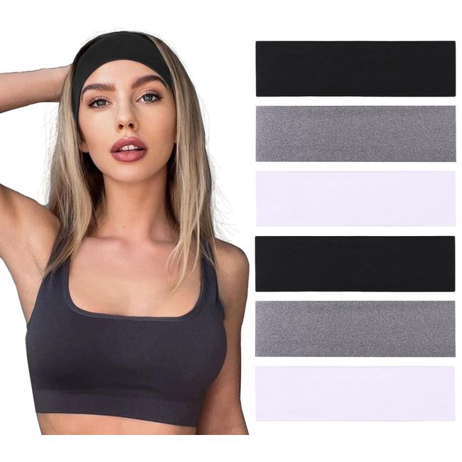 Leeven Headbands for Women 6 Pcs, Cotton Headbands, Soft Sweat Wicking Stretchy Headband for Unisex Girls Sports Yoga Running Working Qut (Combo 2)