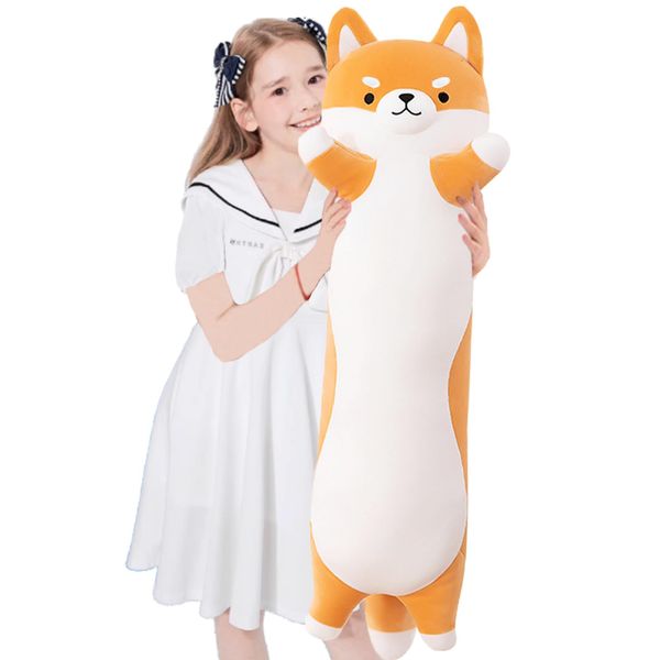 Long Shiba Inu Plush Body Pillow Giant Stuffed Animal Corgi Dog Plush Toys Hugging Pillow, Soft Long Dog Sleeping Cushion Gifts for Girls Boys (Yellow, 90cm/35.4inch)