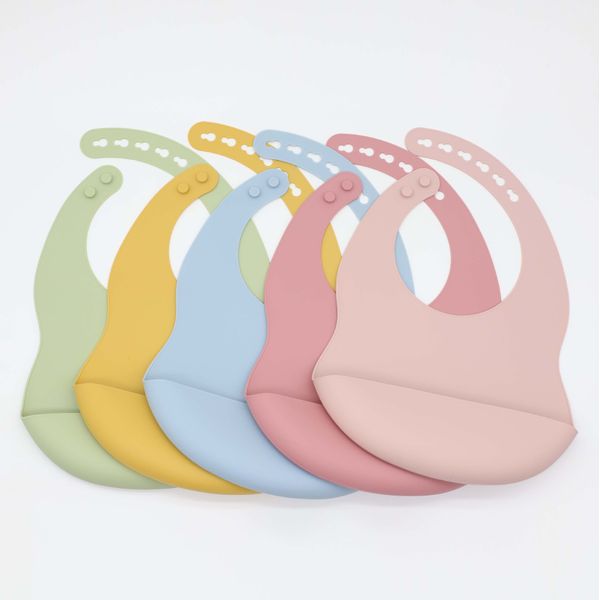 Baby Solid Color Food Grade Silicone Bibs - Average Size (0-8Y） / Navy Blue (Dark Blue)