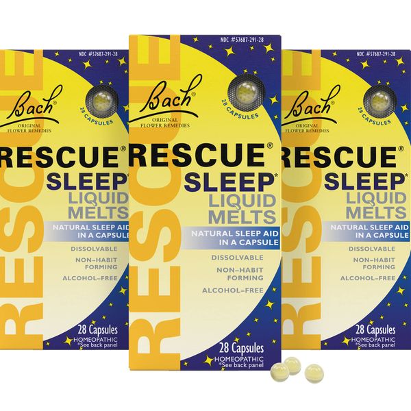 Bach RESCUE Sleep Liquid Melts, Natural Orange Vanilla Flavor, Natural Sleep Aid, Stress Relief, Homeopathic Flower Essence, Free of Melatonin, Non-Alcohol, 3 Pack, 28 Count Each