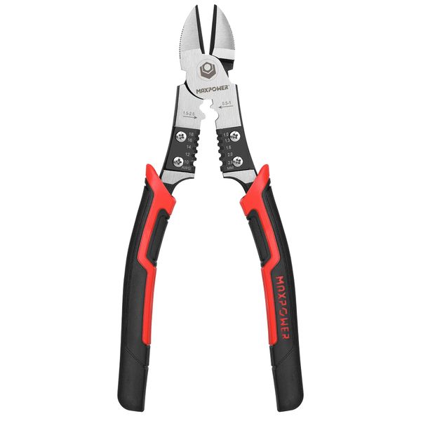 Side Cutters Multifunctional, MAXPOWER Diagonal Side-Cutting Pliers Wire Cutters Wire Cutting Pliers with Function of Polishing File, Wire Stripper & Wire Crimper