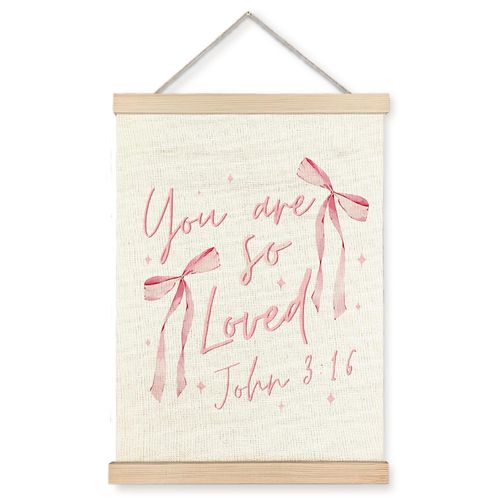 Jvpke Coquette Pink Bow Christian John 3:16 Wall Art Poster Framed, Bible Verses You Are So Loved Canvas Wall Decor Prints for Girls Dorm Nursery Bedroom Prayer Room Decorations, 12x16 Inch