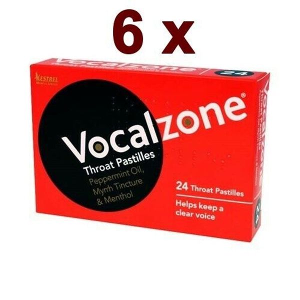 6 x Vocalzone Throat Pastilles 24 - Original - Help Keep a Clear Voice