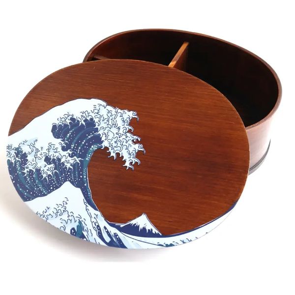 Wooden Bento Box Great Wave Design Japanese Lunch Box 700ml