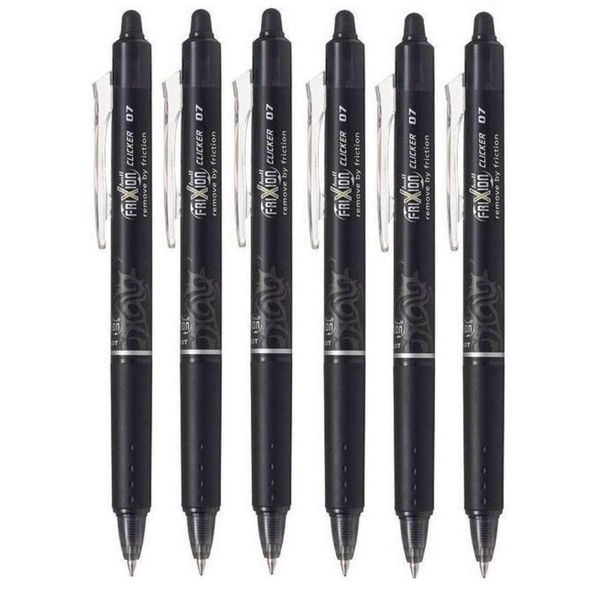 Pilot Black Frixion Clicker Retractable Fine Rollerball Erasable Pens Pen 0.7mm Nib Tip 0.35mm Line BLRT-FR7 (Pack Of 6)