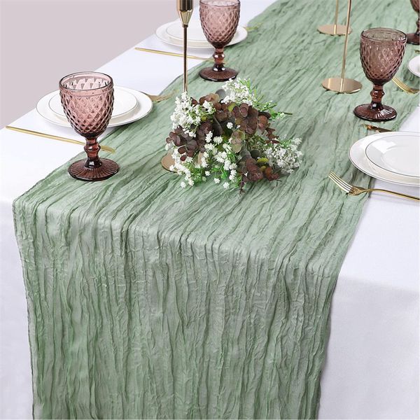 Tischläufer, Grün Musselin Dekostoff 300 x 90cm Chiffon Tischläufer Hochzeit Salbeigrün Stoff Tüll Seihtuch Tischläufer Hellgrün Boho Table Runner Tischdeko Gaze Rustikal Tischläufer Waschbar