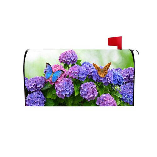 Spring Hydrangea Flowers Magnetic Mailbox Cover, MailboxCover Magnetic Standard Size 18 X 21 Inch, Waterproof Material Summer Butterfly Print Mailbox Decor for Home & Garden, Reusable