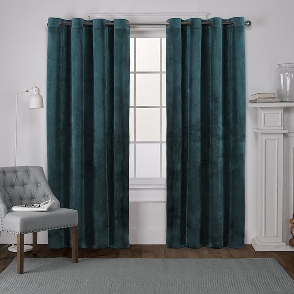 Exclusive Home Velvet Heavyweight Light Filtering Grommet Top Curtain Panel Pair, 54"x96", Teal