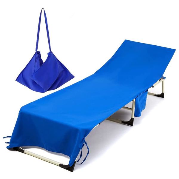 Morbuy Beach Chair Cover Towel, Solid color Beach Towel Lounger Bags with Pockets Sunbed Towels Fitted Microfiber Sun Lounger Towels for Summer Outdoor Garden Pool Vacation Travel (blue)