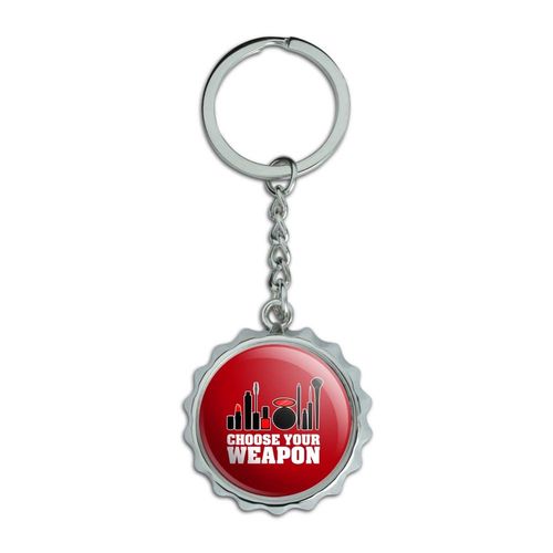 Choose Your Weapon Makeup Lipstick Eyeliner Brush Keychain Chrome Plated Metal Pop Cap Bottle Opener