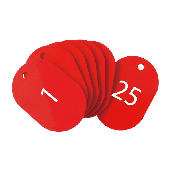 Open Industry BF-70-RD Number Tags, Small Banks, Luggage Tags, Numbered Tickets, Small, Red, 25 Pieces, 1-25, Set