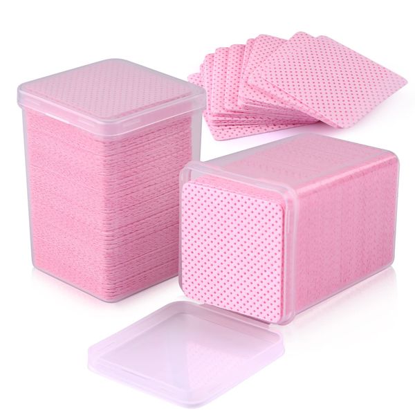 EBANKU 400 PCS Nail Remover Wipes Pads Eyelash Glue Remover Wipes Pads Non Woven Nail Art Wipes Acrylic Nail Art Gel Remover Cleaning Pads (Pink)