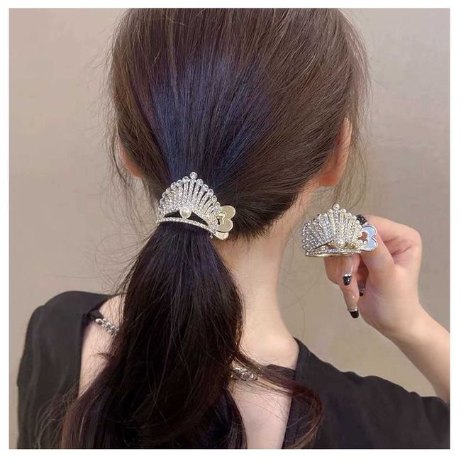 Dervivea Kristall Perle Haar Manschette Klaue Gold Strass Haarspangen Kleine Krone Pferdeschwanz Haarspange Glitzernde Pferdeschwanz Halter Haarspange Dekorative Haarschmuck(Gold Krone)