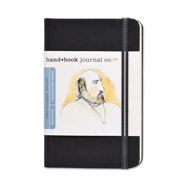 Handbook Journal Co. Artist Canvas Cover Travel Notebook for Drawing and Sketching, Ivory Black, Pocket Landscape 3.5 x 5.5 Inches, 130 GSM Paper, Hardcover w/Pocket