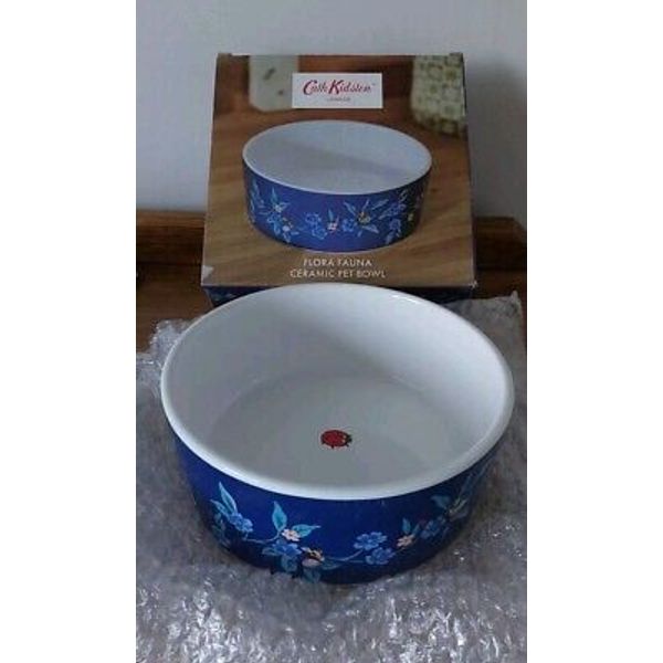 CATH KIDSTON FLORA FAUNA CERAMIC PET BOWL CATS & DOGS Blue BNIB