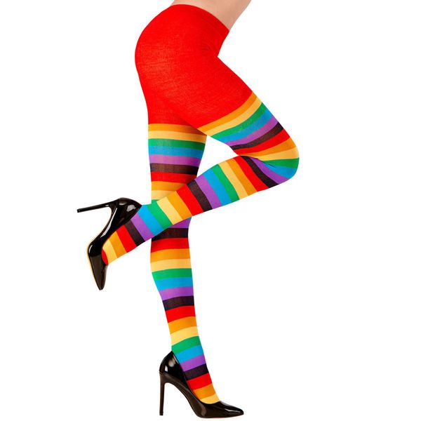 Widmann 30015 Strumpfhose Regenbogen Tights 75 DEN, Striped, Multicoloured, Standard Size