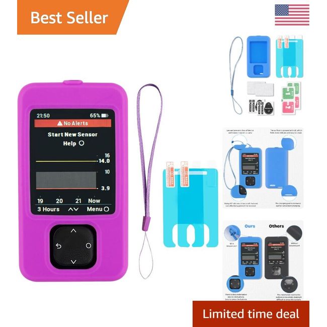 Soft Silicone Dexcom G7 Receiver Case with Lanyard & Screen Protector - Purple