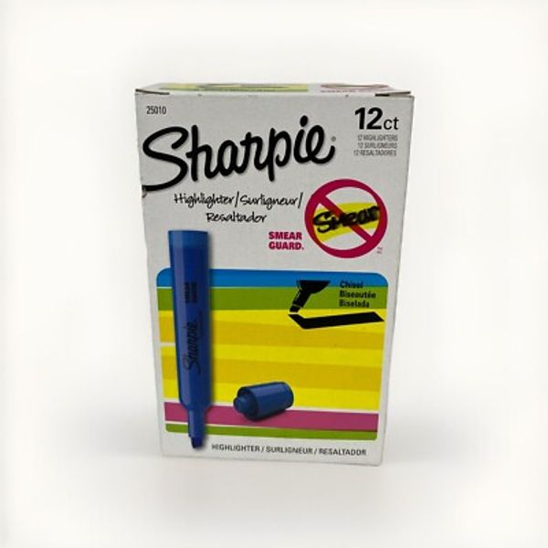 sharpie 12ct blue highlighter pack chisel base smear guard 25010