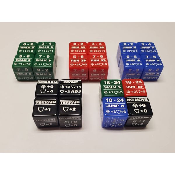 20x Battletech Stats Modifier Dice / Color Coded Walk Run Jump & Special Movement Dice