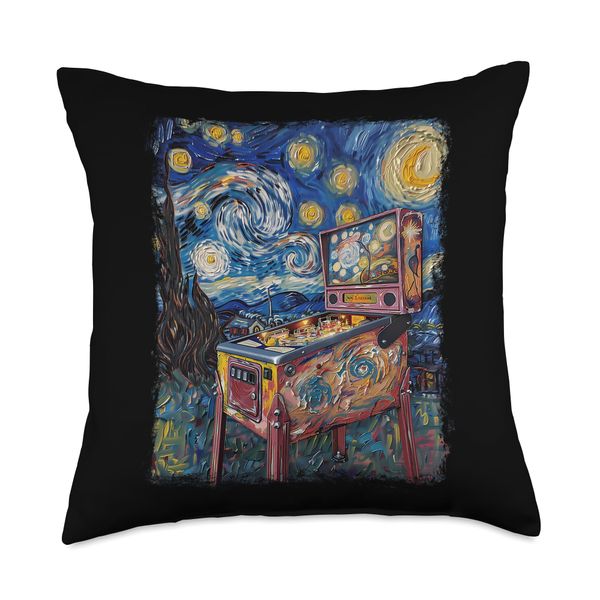 Pinball Arcade Game Machine Starry Night Painting Throw Pillow