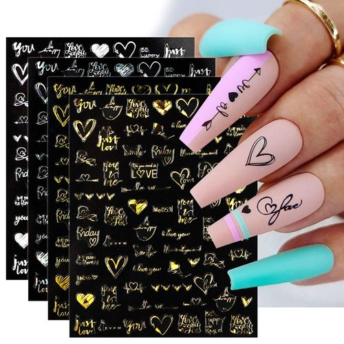 JMEOWIO San Valentino Adesivi Unghie Nail Art 6 Fogli Stickers Unghie Autoadesivi Decorazioni Unghie Nail Art Disegni