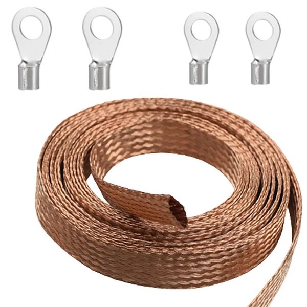 Flat Copper Braid Cable,16mm Flat Copper Braided Ground Strap Wire, Flexible Shielding Wire Mesh（16.4ft）
